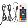 Luces LED VEVOR con control remoto, botones coloridos y cables de conexión.