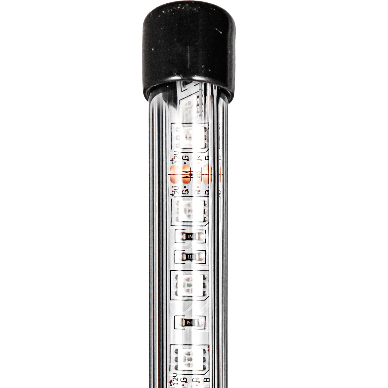 Primer plano de luces LED tipo látigo VEVOR con una elegante tapa negra.