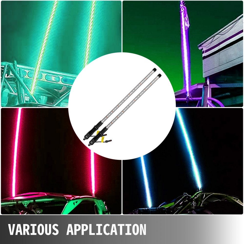 VEVOR 2PC 5FT LED Whip Lights RGB Color Lighted Whips para UTV ATV 20 colores, 5 niveles, 23 modos, 10 opciones de velocidad, resistente a la intemperie, Off-Road Whip RF inalámbrico remoto para UTV ATV Polaris Accesorios RZR