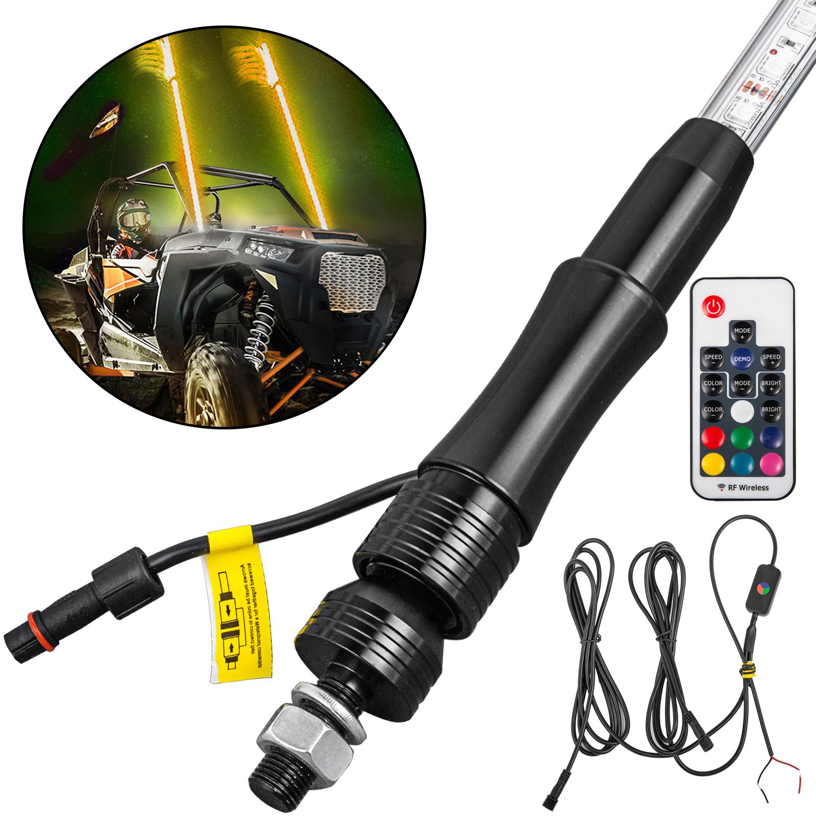 VEVOR 2PC 5FT LED Whip Lights RGB Color Lighted Whips para UTV ATV 20 colores, 5 niveles, 23 modos, 10 opciones de velocidad, resistente a la intemperie, Off-Road Whip RF inalámbrico remoto para UTV ATV Polaris Accesorios RZR