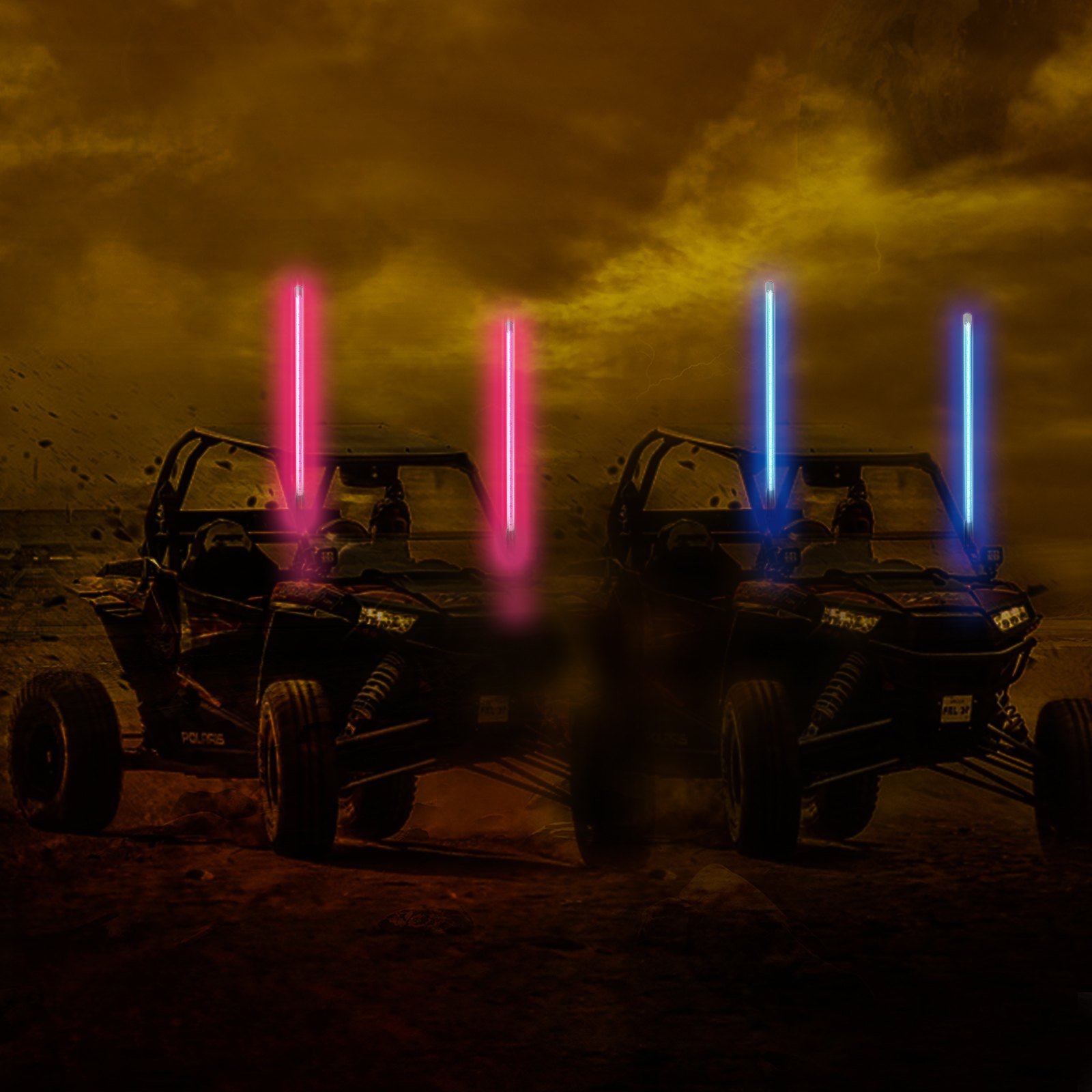 VEVOR 2PC 5FT LED Whip Lights RGB Color Lighted Whips para UTV ATV 20 colores, 5 niveles, 23 modos, 10 opciones de velocidad, resistente a la intemperie, Off-Road Whip RF inalámbrico remoto para UTV ATV Polaris Accesorios RZR
