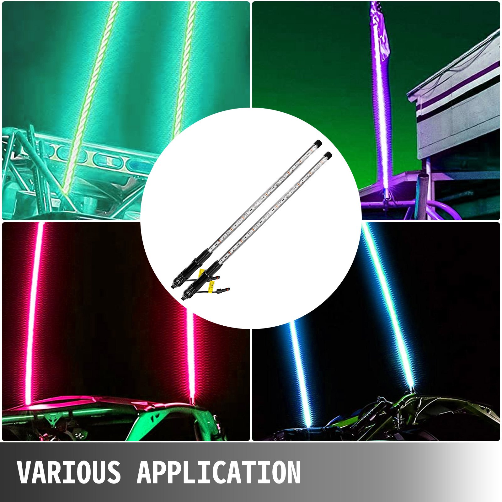 VEVOR 2PC 5FT LED Whip Lights RGB Color Lighted Whips para UTV ATV 20 colores, 5 niveles, 23 modos, 10 opciones de velocidad, resistente a la intemperie, Off-Road Whip RF inalámbrico remoto para UTV ATV Polaris Accesorios RZR