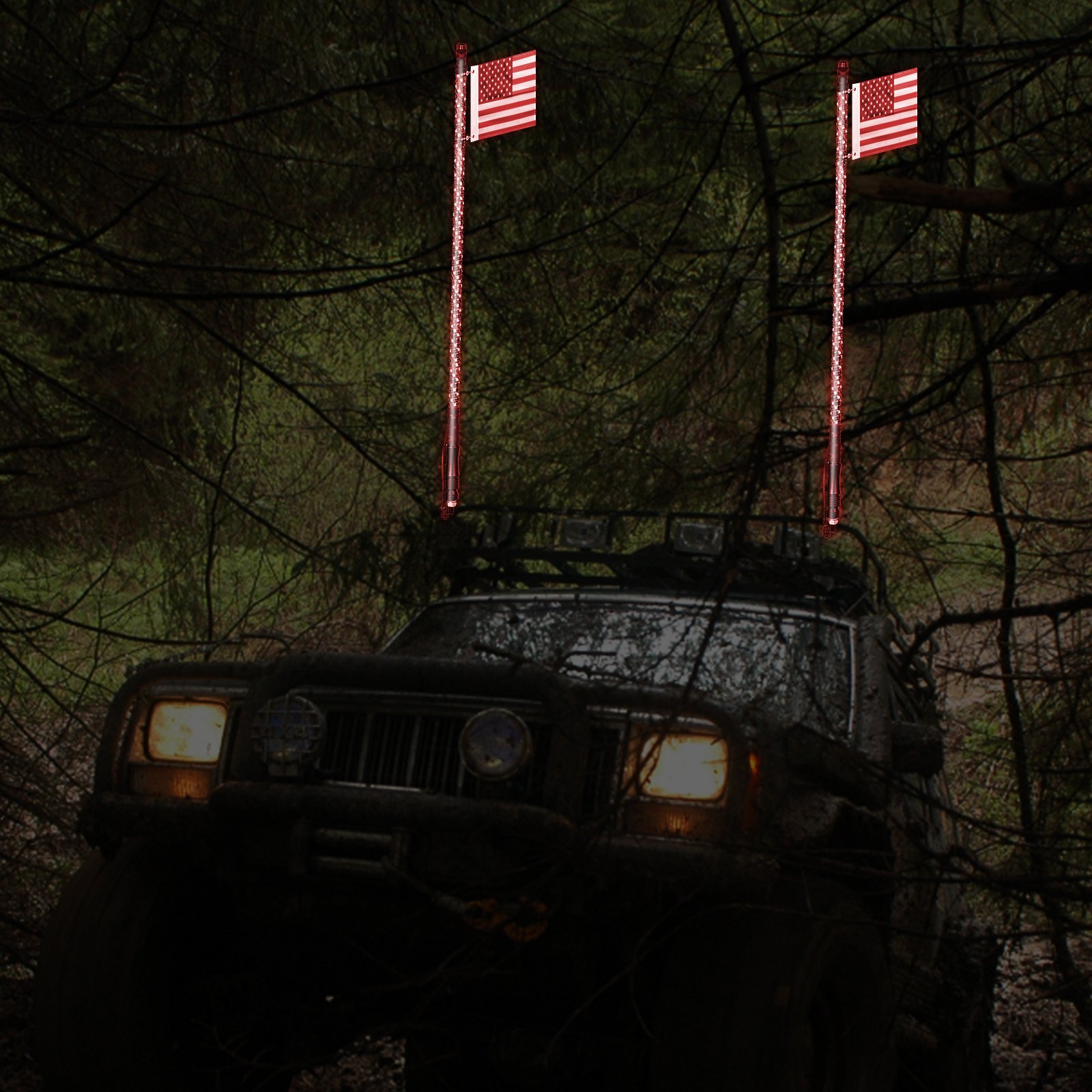VEVOR 2PC 3FT 360°Espiral LED Whip Lights RGB Color Lighted Whips para UTV ATV 21 modos, 20 colores, 5 niveles, resistente a la intemperie, Off-Road Whip RF inalámbrico remoto para UTV ATV Polaris Accesorios RZR