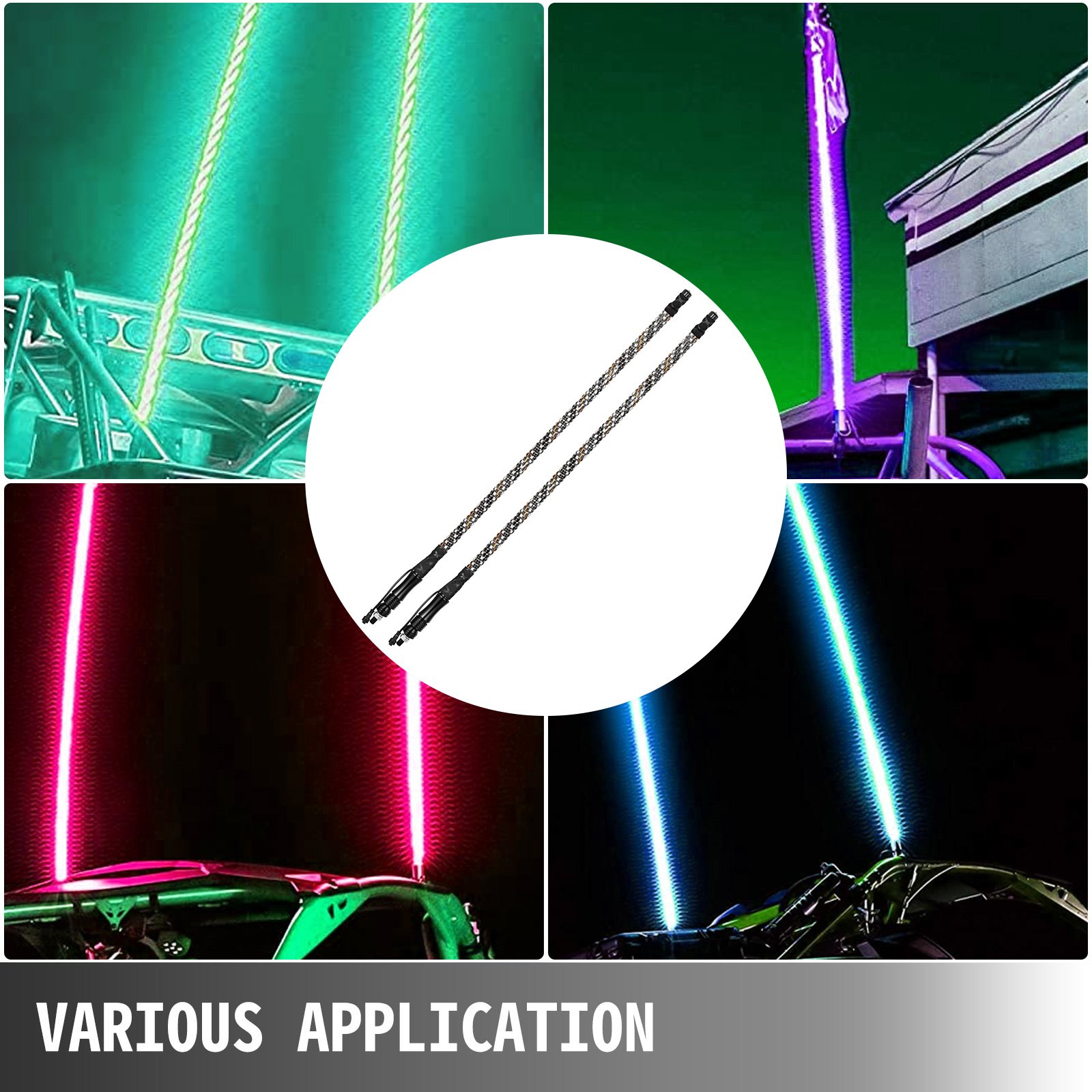 VEVOR 2PC 3FT 360°Espiral LED Whip Lights RGB Color Lighted Whips para UTV ATV 21 modos, 20 colores, 5 niveles, resistente a la intemperie, Off-Road Whip RF inalámbrico remoto para UTV ATV Polaris Accesorios RZR