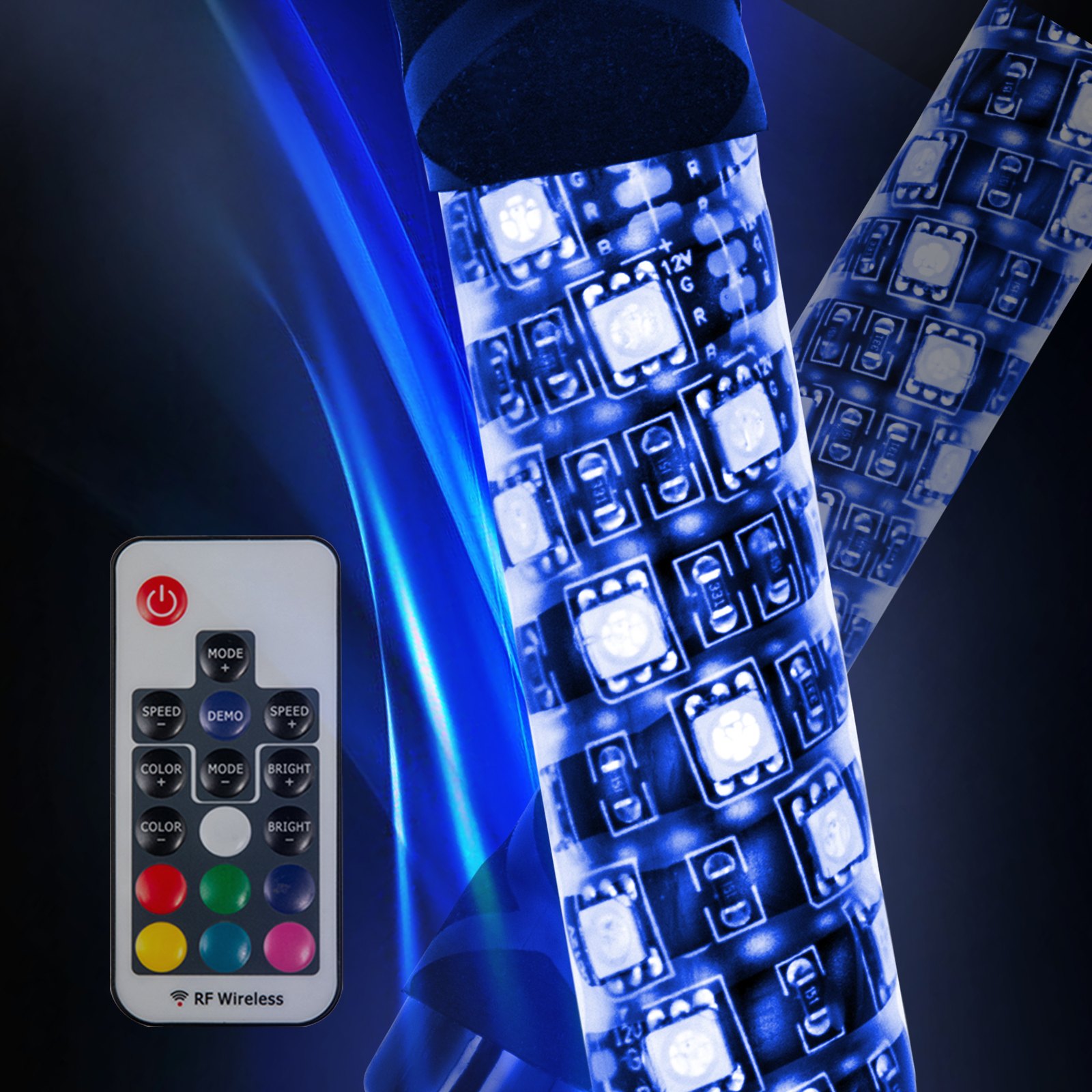 VEVOR 2PC 3FT 360°Espiral LED Whip Lights RGB Color Lighted Whips para UTV ATV 21 modos, 20 colores, 5 niveles, resistente a la intemperie, Off-Road Whip RF inalámbrico remoto para UTV ATV Polaris Accesorios RZR