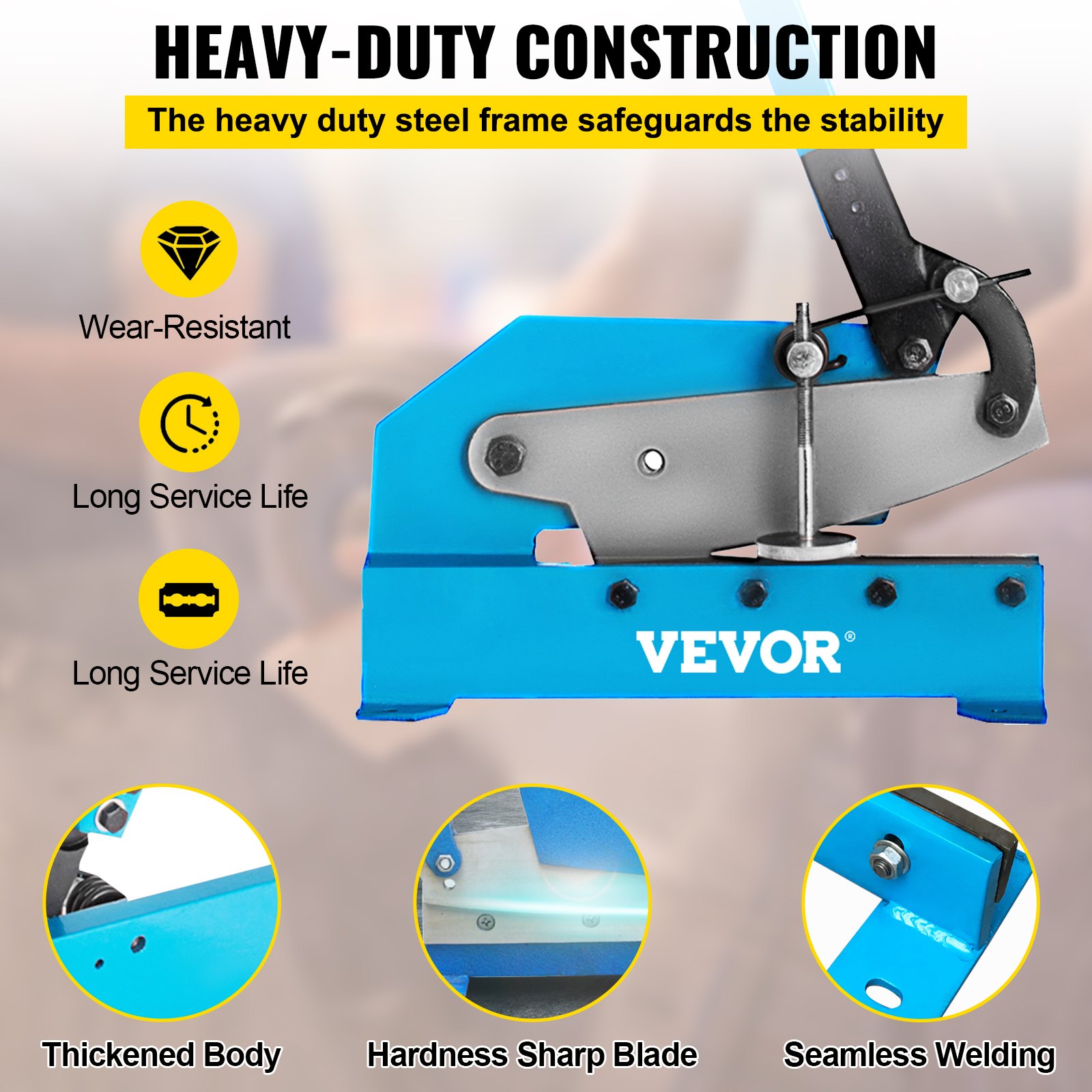 VEVOR - Tijeras para placa de mano de 12,7 cm, grosor de corte manual de 1/4 pulgadas máximo, marco de acero de metal, barra de 7/16 pulgadas, para cortar placas y barras de acero al carbono