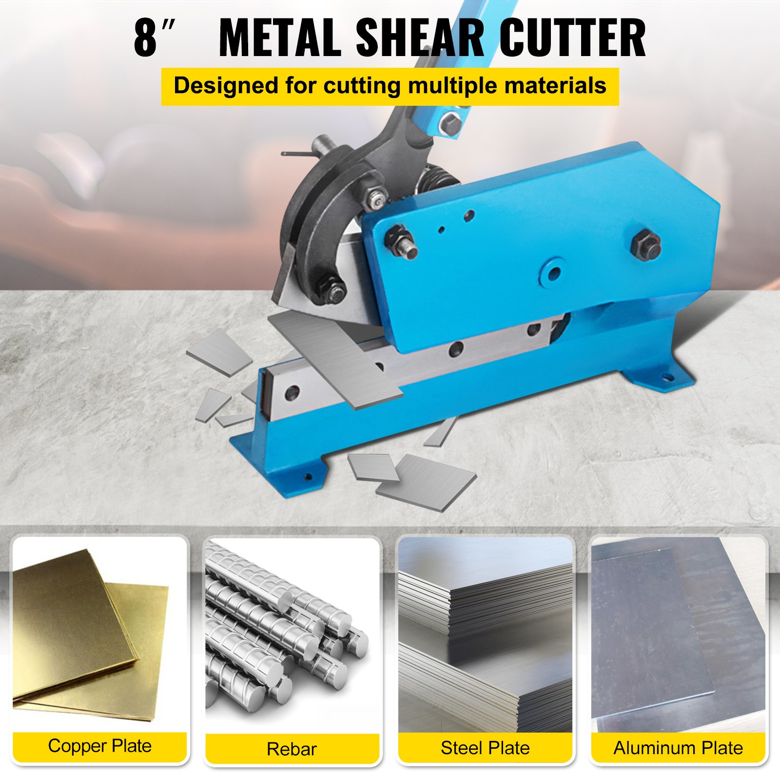 VEVOR Hand Plate Shear 8\", Manual Metal Cutter Cutting Thickness1/4 Inch Thick Max, Metal Steel Frame Snip Machine Benchtop 7/16 Inch Rod, for Shear Carbon Steel Plates and Bars