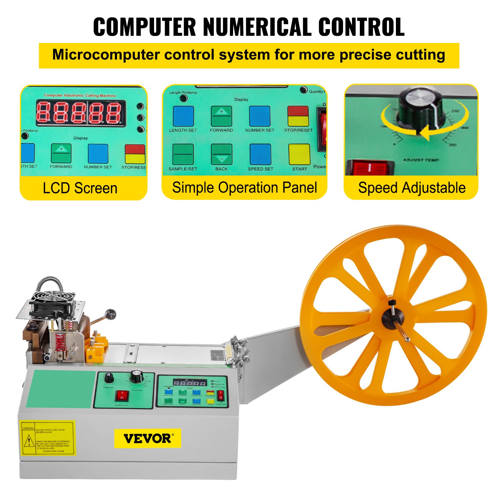 VEVOR Máquina automática de corte de cinta fría y caliente 440W 350 °C Cinta trenzada con cremallera Cortador de cinta Tira de metal de 100 mm Cortador de cinturón digital preciso para plástico de nylon