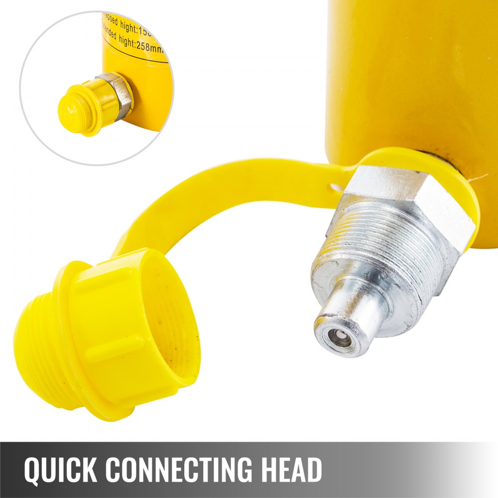 Cabezal de conexión rápida de gato hidráulico VEVOR en color amarillo con conector metálico.
