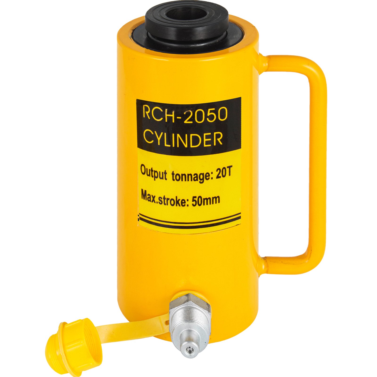 Gato hidráulico de cilindro VEVOR amarillo con carrera de 50 mm y capacidad de salida de 20 t.