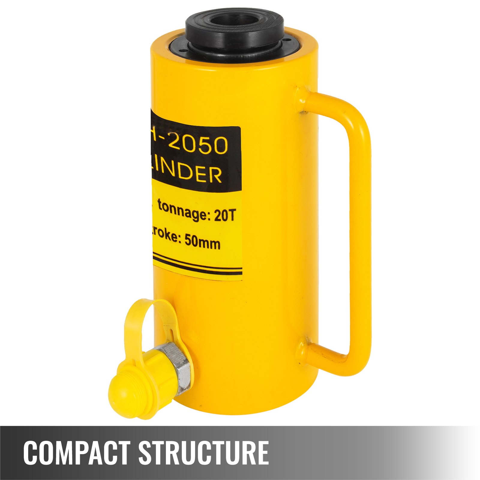 Gato hidráulico de cilindro VEVOR amarillo con capacidad de 20t y carrera de 50mm.