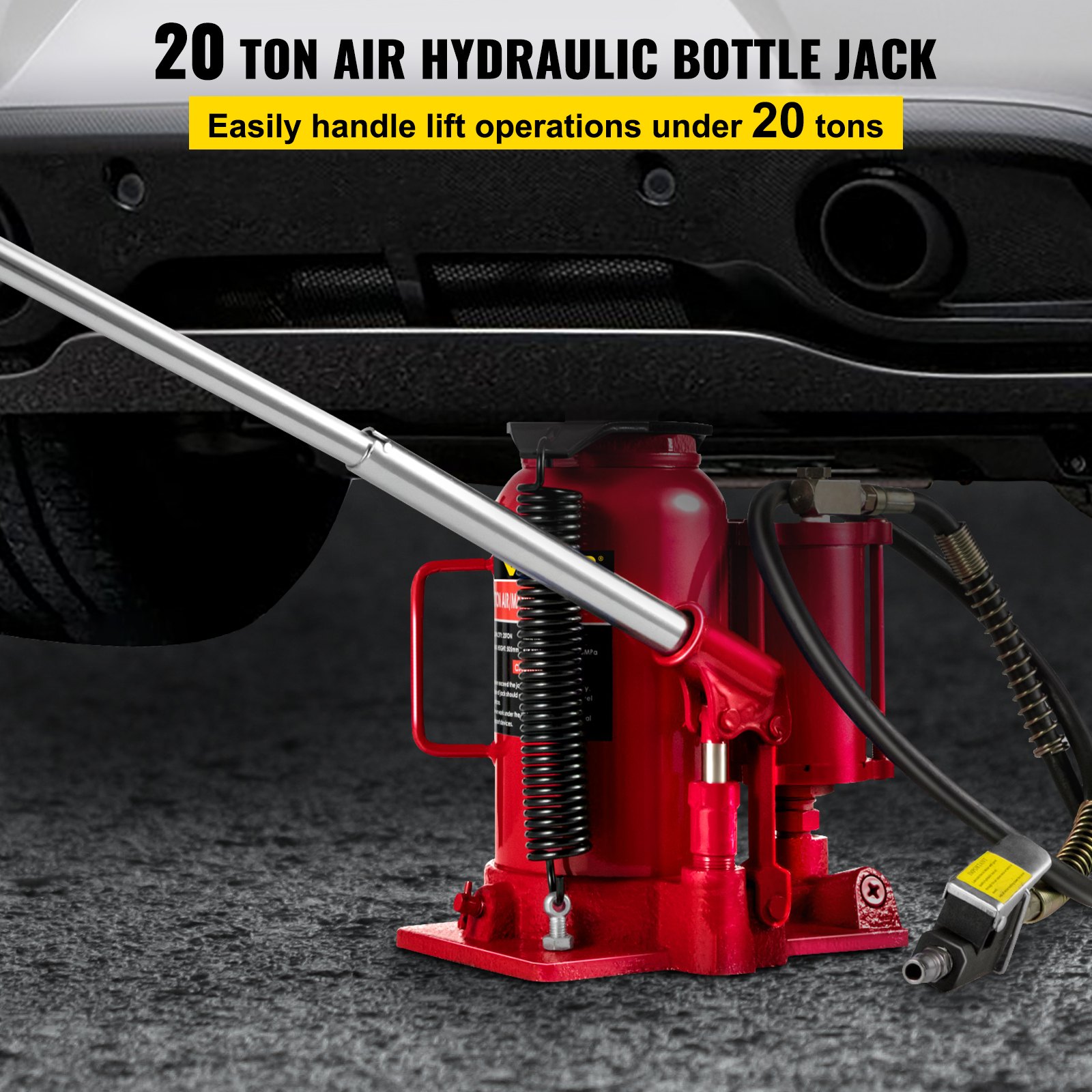 VEVOR Gato hidráulico de botella de aire, 20 toneladas/44092 libras de capacidad, con bomba de mano manual, elevador de reparación de remolque de viaje de camión de servicio pesado, rojo