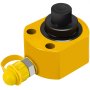 Cilindro hidráulico VEVOR amarillo con conector tapado y pistón negro.