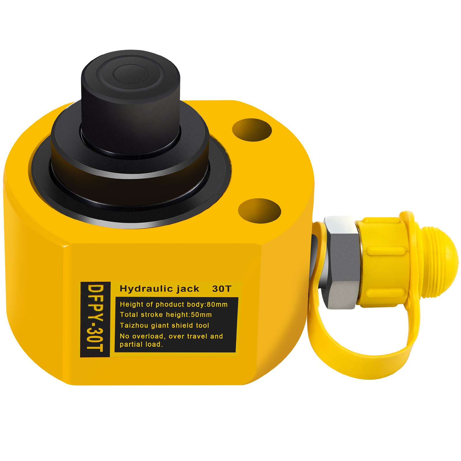 Cilindro hidráulico VEVOR amarillo con capacidad de 30t y pistón negro.