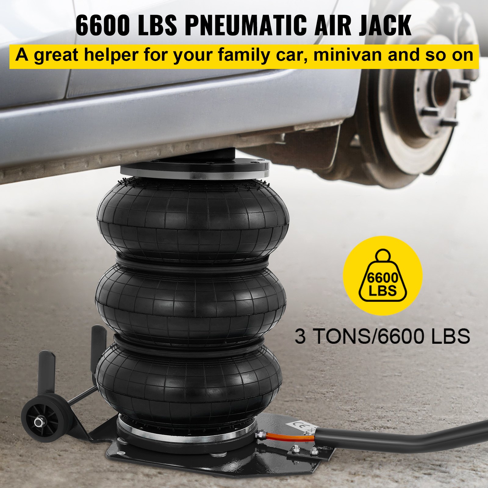 Gato Neumático para Coche 6600lbs Altura de Elevación Hasta 16'''