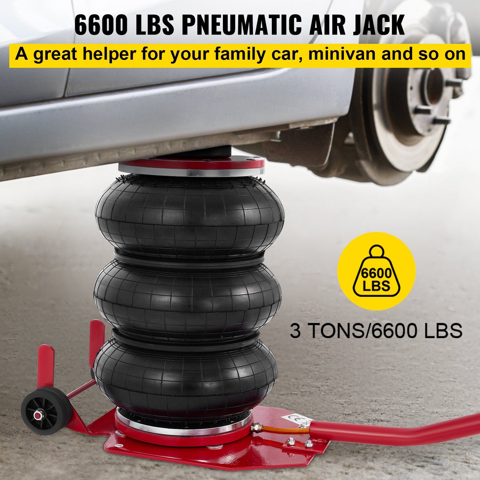 Gato Neumático para Coche 6600lbs Altura de Elevación Hasta 16'''