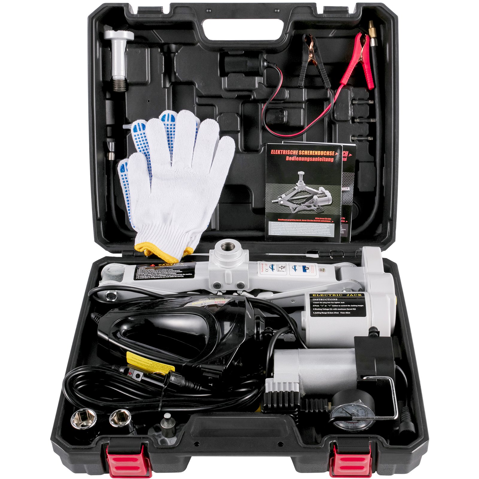 VEVOR Gato eléctrico para automóvil Gato de piso de 3 toneladas 12 V, gato de tijera eléctrico todo en uno, 120-370/170-420 mm Gato elevador de tijera de rango de elevación, herramienta de reparación de automóviles con bomba de inflado, para reparación de sedanes y SUV