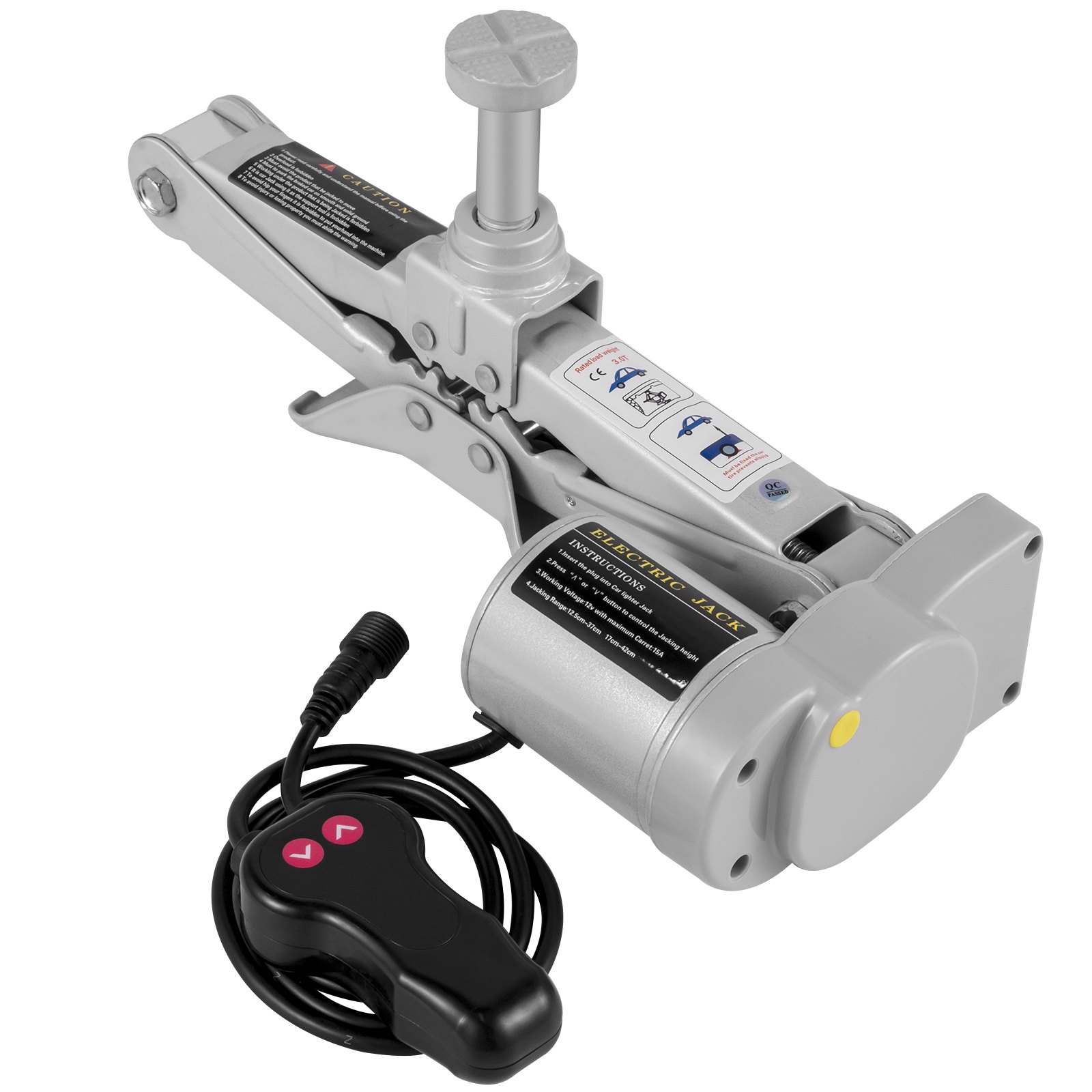 VEVOR Gato eléctrico para automóvil Gato de piso de 3 toneladas 12 V, gato de tijera eléctrico todo en uno, 120-370/170-420 mm Gato elevador de tijera de rango de elevación, herramienta de reparación de automóviles con bomba de inflado, para reparación de sedanes y SUV