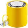 Cilindro hidráulico VEVOR amarillo con accesorio de metal y parte superior redonda plateada.