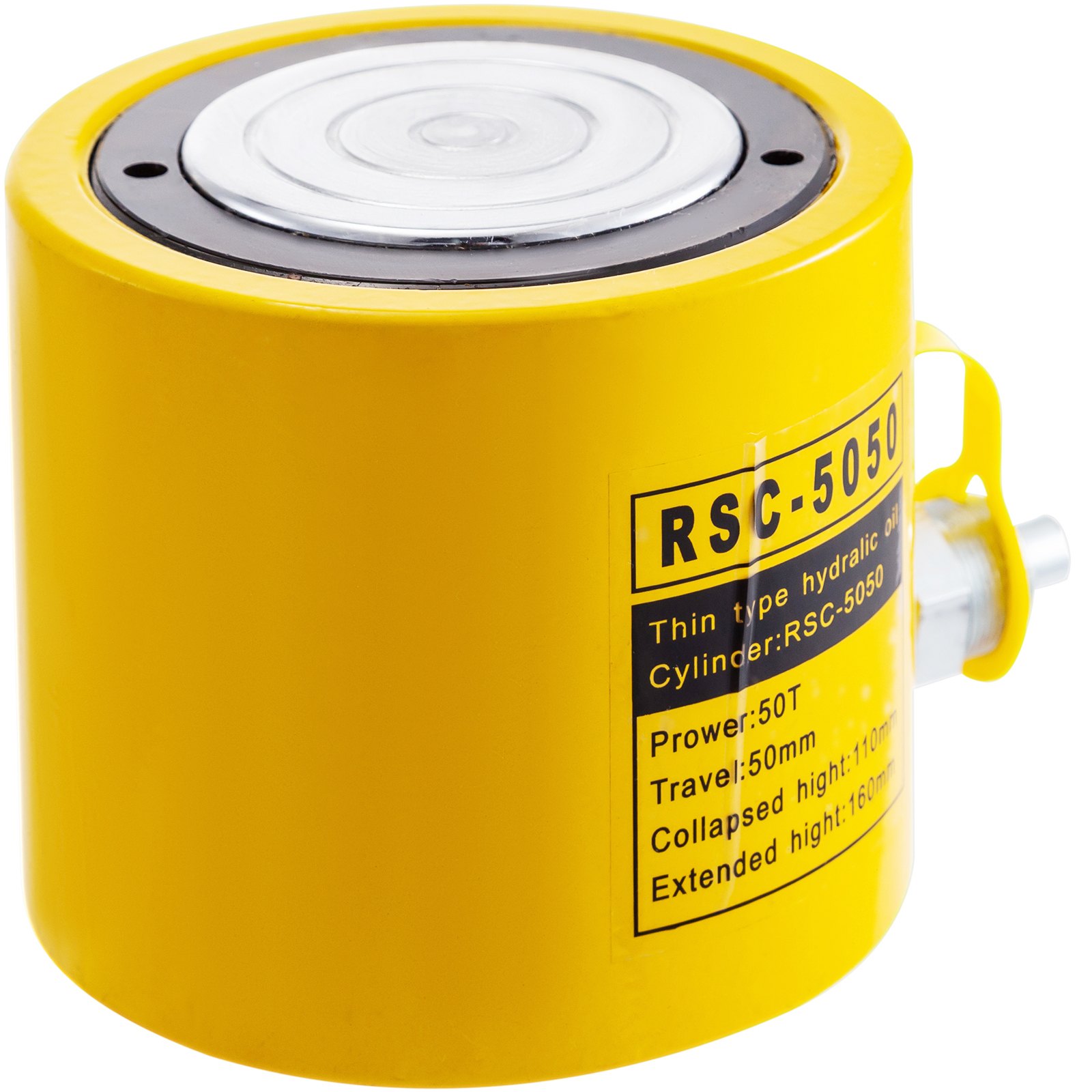 Cilindro hidráulico VEVOR tipo delgado amarillo rsc-5050 con 50 t de potencia y 50 mm de recorrido.