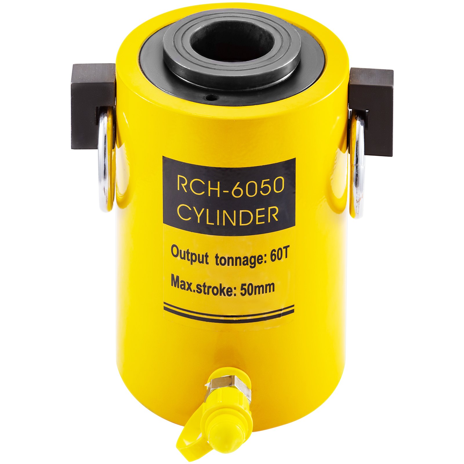 Gato hidráulico de cilindro amarillo VEVOR rch-6050, tonelaje de salida 60t, carrera máxima 50 mm.