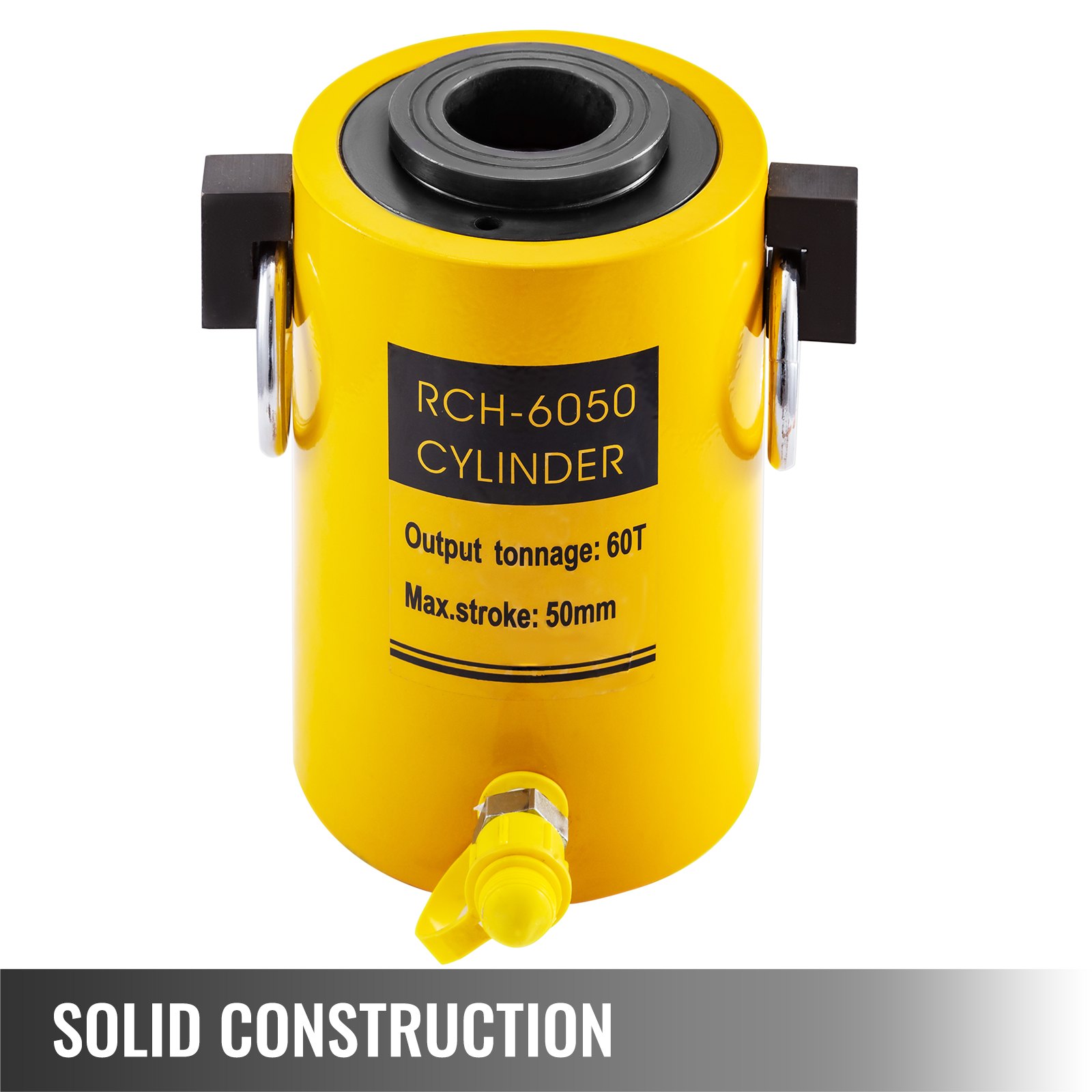 Gato hidráulico de cilindro amarillo VEVOR, salida de 60t, carrera de 50 mm, construcción sólida.