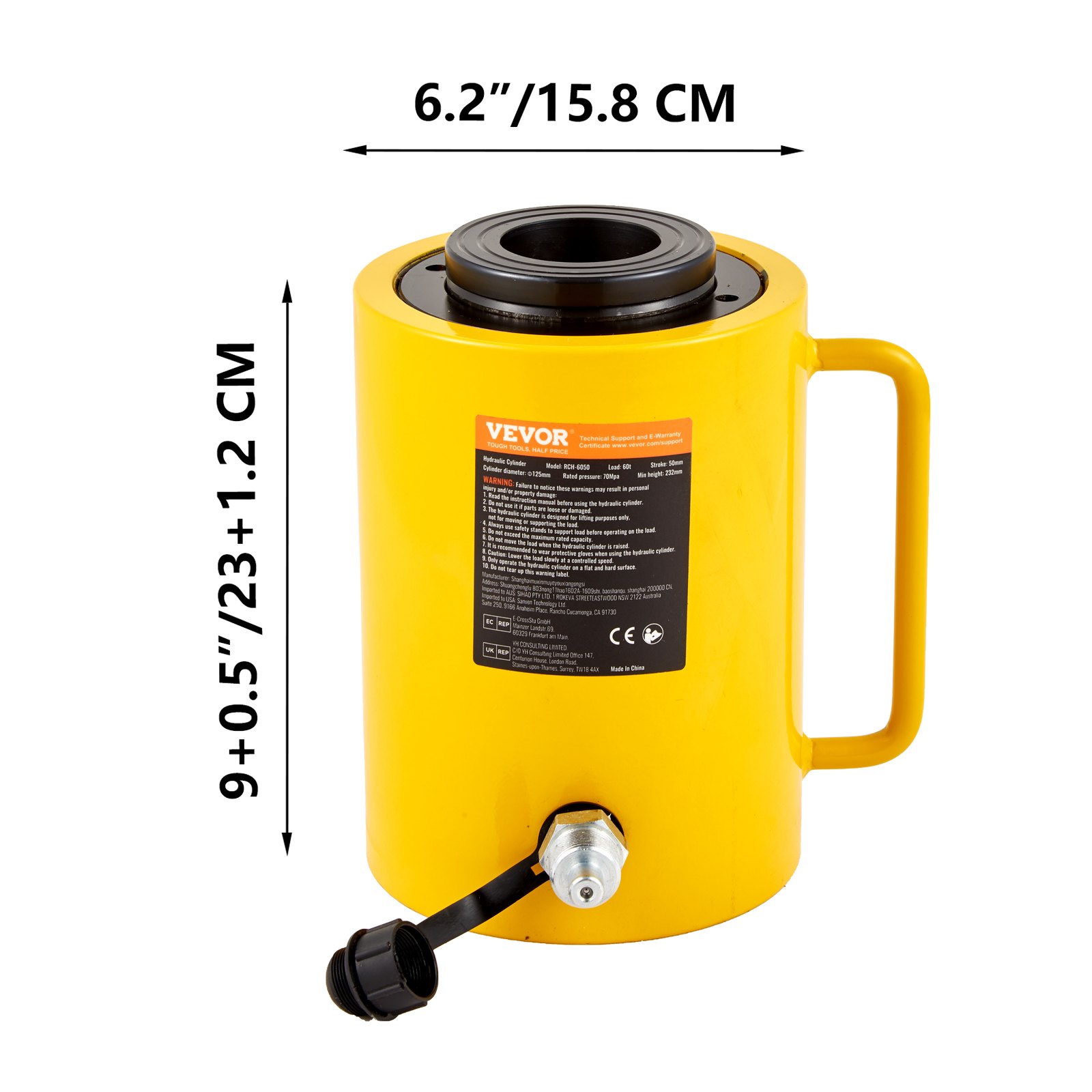 VEVOR Gato hidráulico de cilindro de émbolo hueco de 60 toneladas y 50 mm