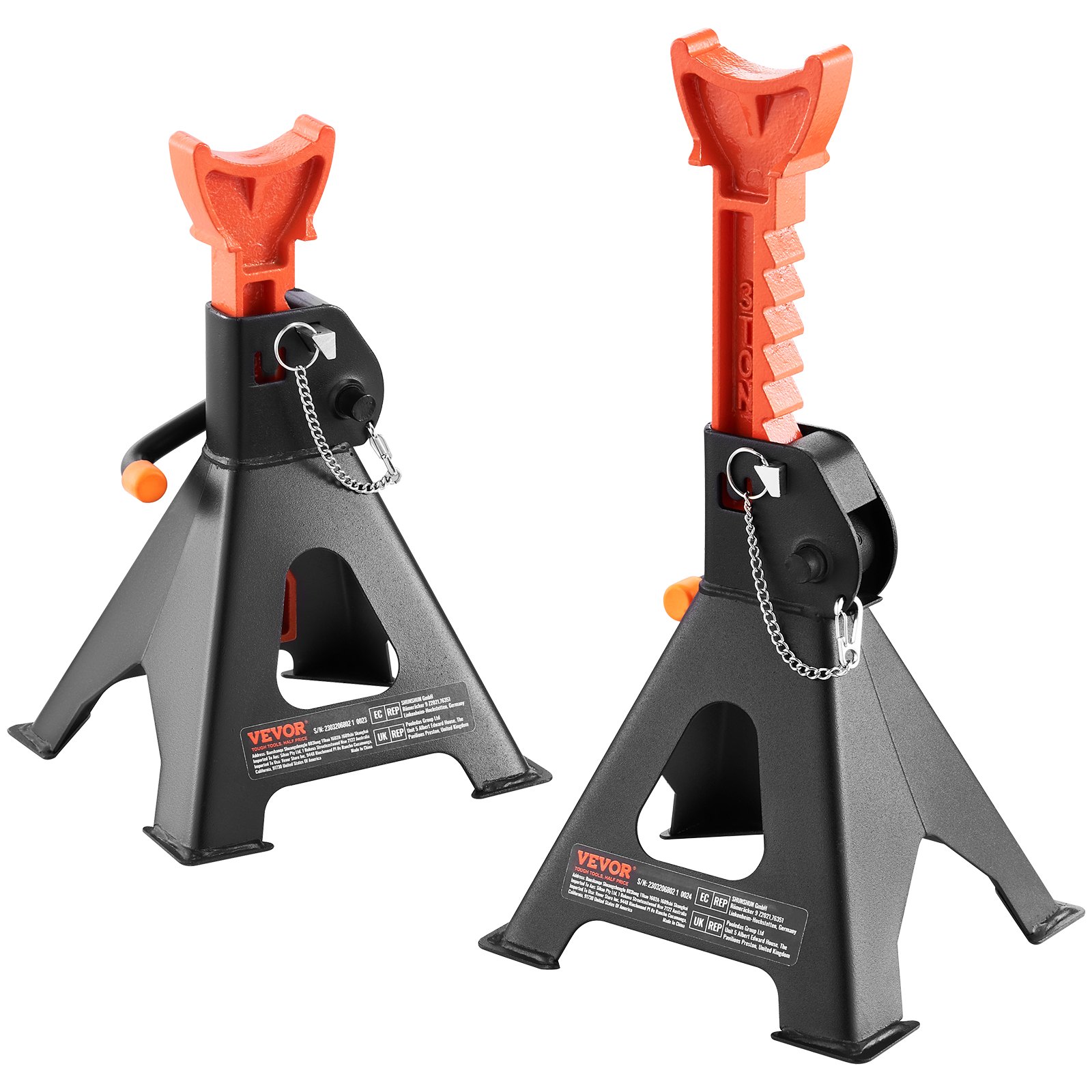 VEVOR Jack Stands, 3 Ton (6,000 lbs) Capacidad Car Jack Stands Double Locking, 10.8-16.3 inch Altura ajustable, para levantar SUV, camioneta, automóvil y UTV/ATV, rojo, 1 par