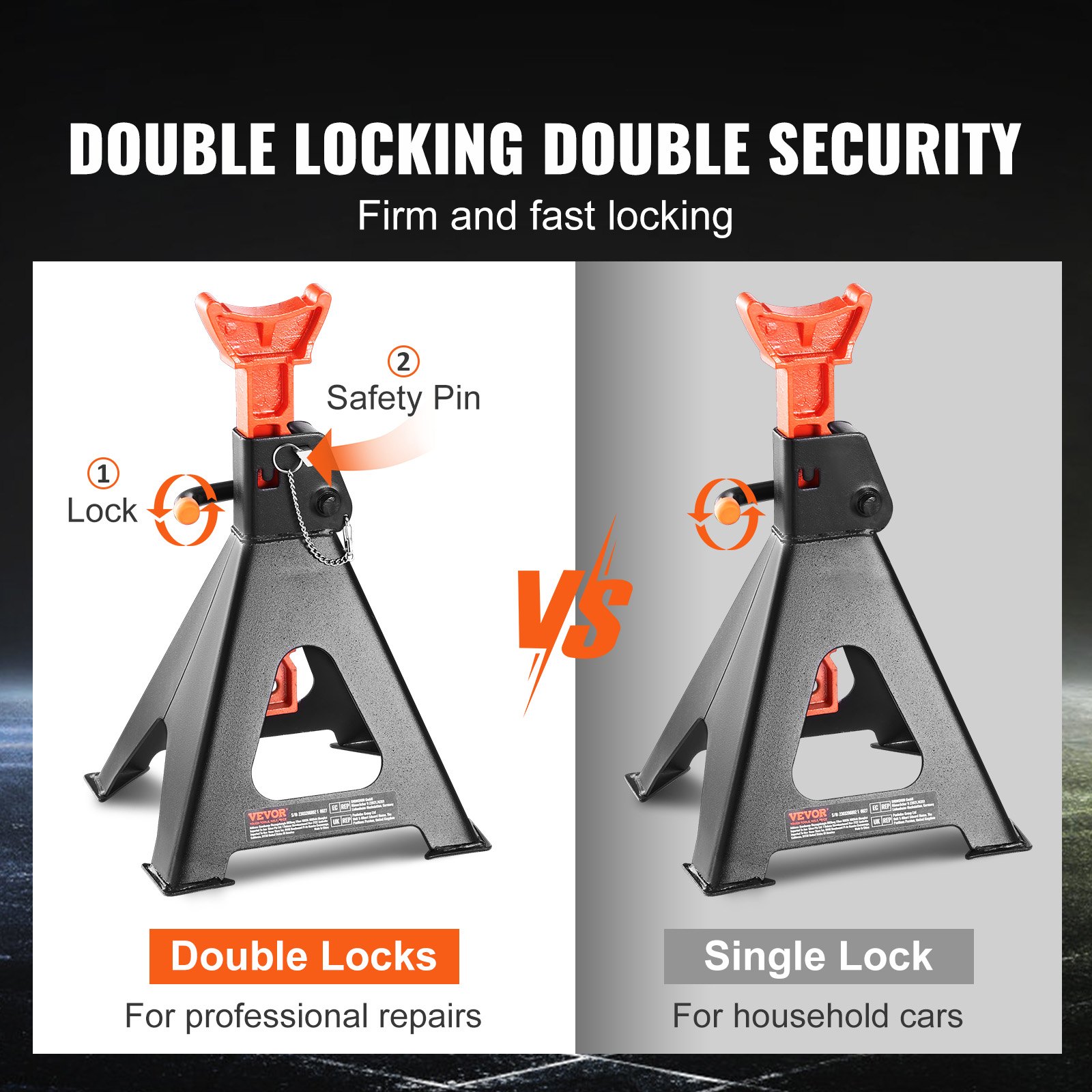 VEVOR Jack Stands, 6 Ton (13,000 lbs) Capacidad Car Jack Stands Double Locking, 14.2 -23 pulgadas de altura ajustable, para levantar SUV, camioneta, automóvil y UTV/ATV, rojo, 1 par