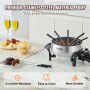 Olla de fondue eléctrica VEVOR sobre encimera de mármol con fresas, pasteles y brochetas de chocolate cerca.