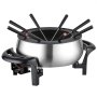 Olla de fondue eléctrica VEVOR con elegante diseño de acero inoxidable y múltiples tenedores con mango negro.
