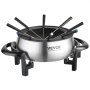 Olla de fondue eléctrica VEVOR con brochetas, acabado en acero inoxidable, asas negras y patas resistentes.