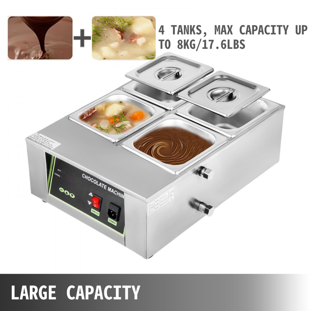 Máquina de templado de chocolate VEVOR de 17,6 libras, máquina de fusión de chocolate con control LED (30 ~ 90 ℃/86 ~ 194 ℉), calentador eléctrico de alimentos comercial de 1000 W para chocolate/leche/crema/sopa derretir y calentar