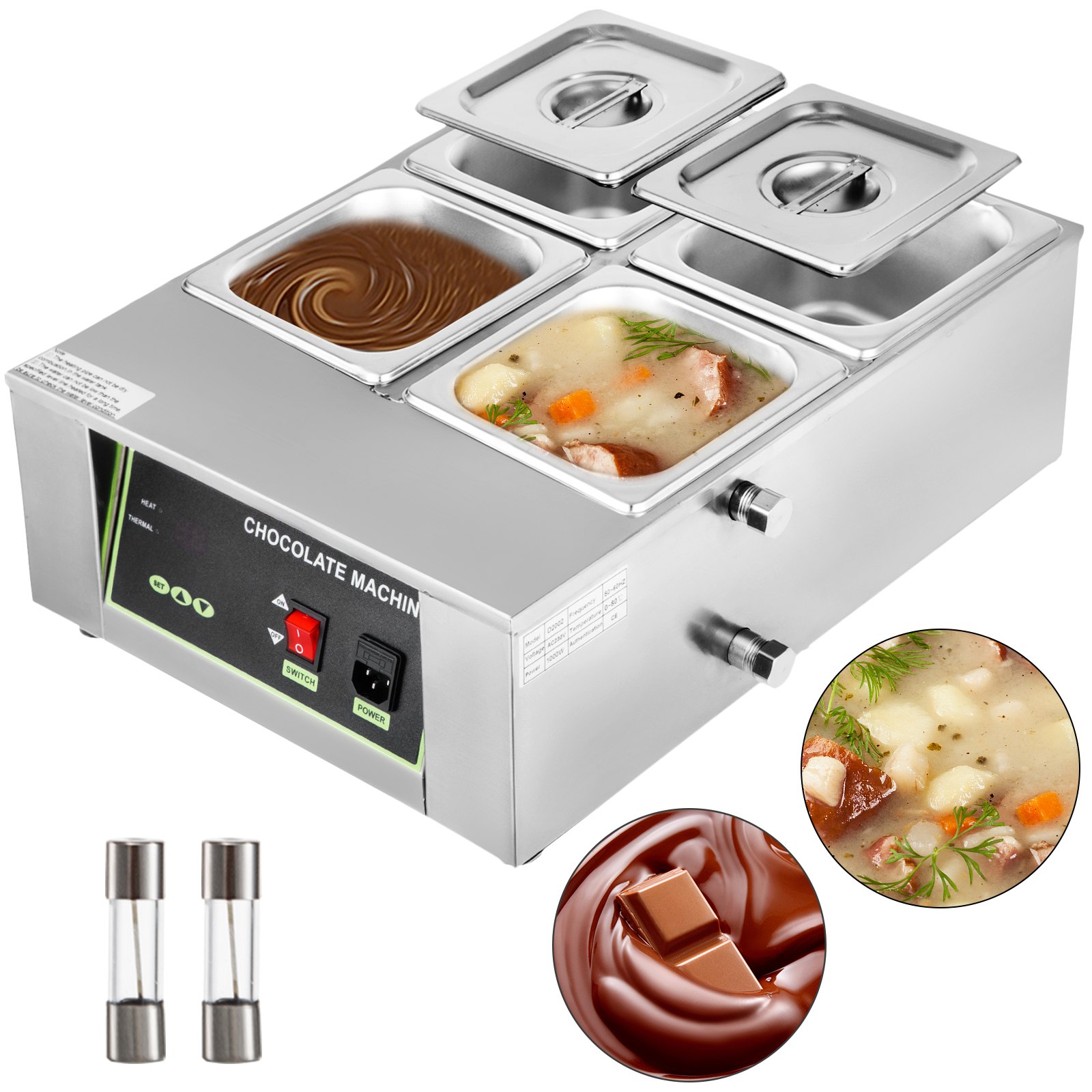 Máquina de templado de chocolate VEVOR de 17,6 libras, máquina de fusión de chocolate con control LED (30 ~ 90 ℃/86 ~ 194 ℉), calentador eléctrico de alimentos comercial de 1000 W para chocolate/leche/crema/sopa derretir y calentar
