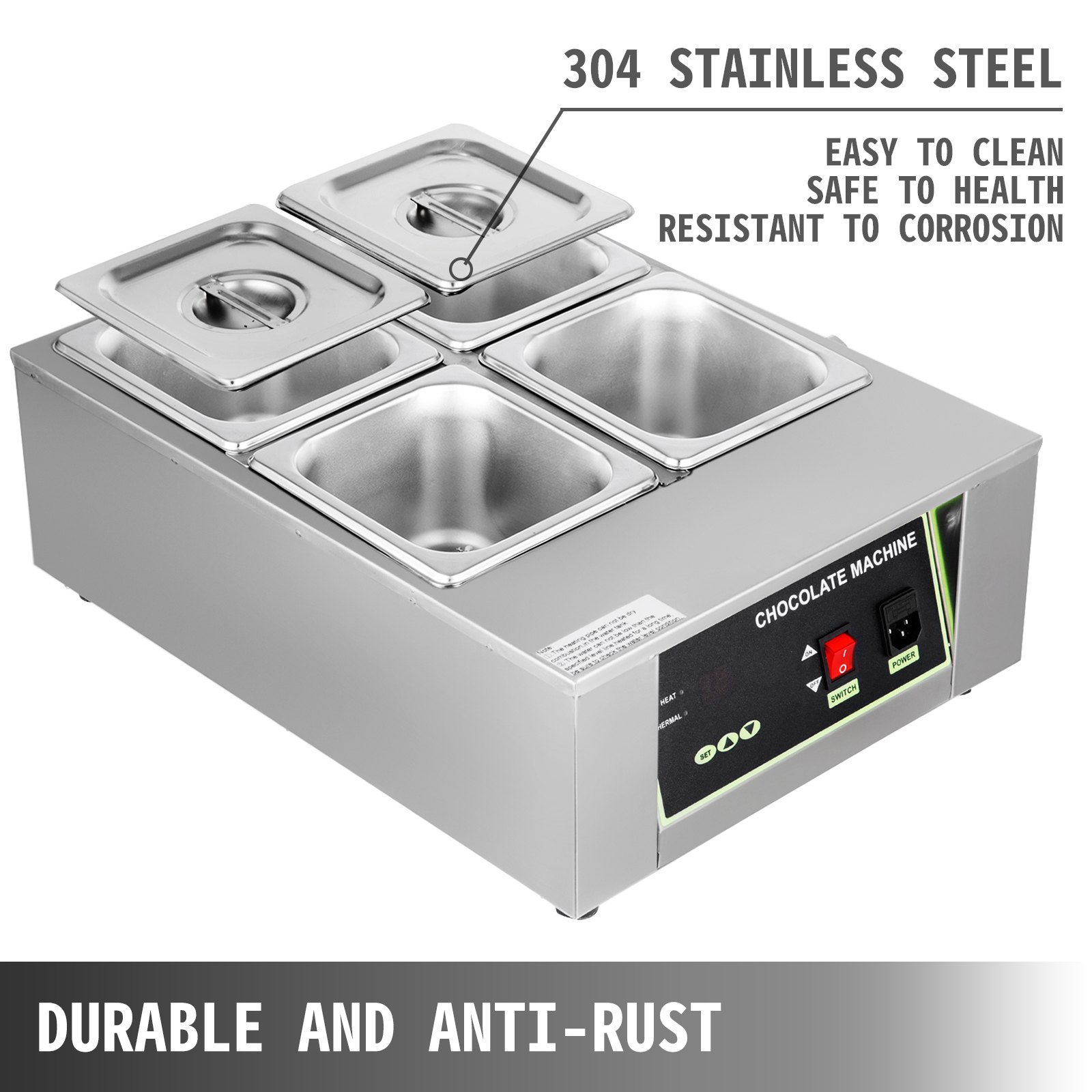 Máquina de templado de chocolate VEVOR de 17,6 libras, máquina de fusión de chocolate con control LED (30 ~ 90 ℃/86 ~ 194 ℉), calentador eléctrico de alimentos comercial de 1000 W para chocolate/leche/crema/sopa derretir y calentar
