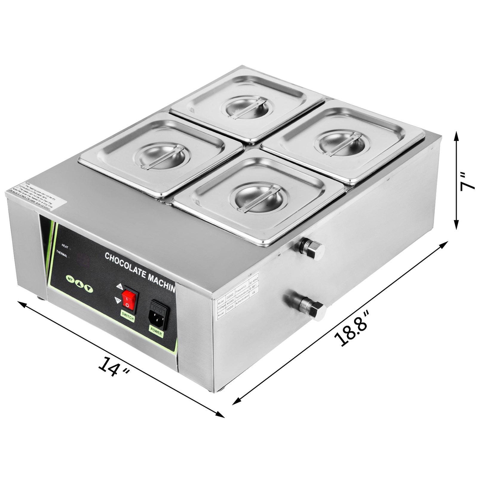 Máquina de templado de chocolate VEVOR de 17,6 libras, máquina de fusión de chocolate con control LED (30 ~ 90 ℃/86 ~ 194 ℉), calentador eléctrico de alimentos comercial de 1000 W para chocolate/leche/crema/sopa derretir y calentar