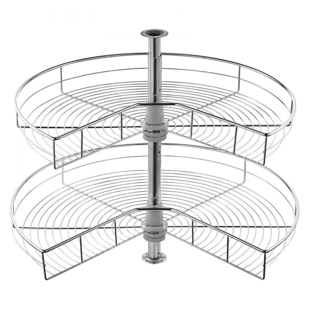 Organizador de esquina cromado VEVOR de 71 cm con forma de riñón, giratorio 360°, para gabinete de cocina, estante de almacenamiento de 2 niveles con altura ajustable, estante de repuesto Lazy Susan de acero al carbono para gabinete de esquina.