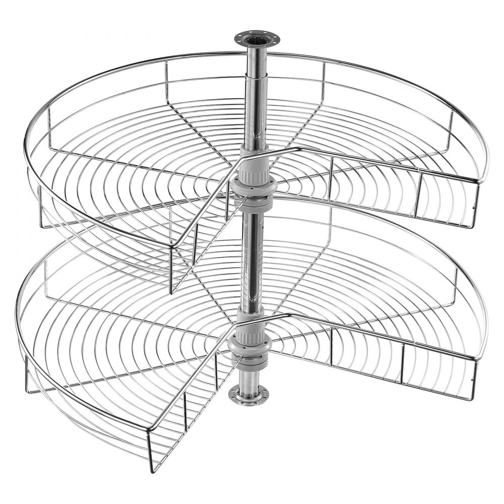 Organizador de esquina cromado VEVOR de 71 cm con forma de riñón, giratorio 360°, para gabinete de cocina, estante de almacenamiento de 2 niveles con altura ajustable, estante de repuesto Lazy Susan de acero al carbono para gabinete de esquina.