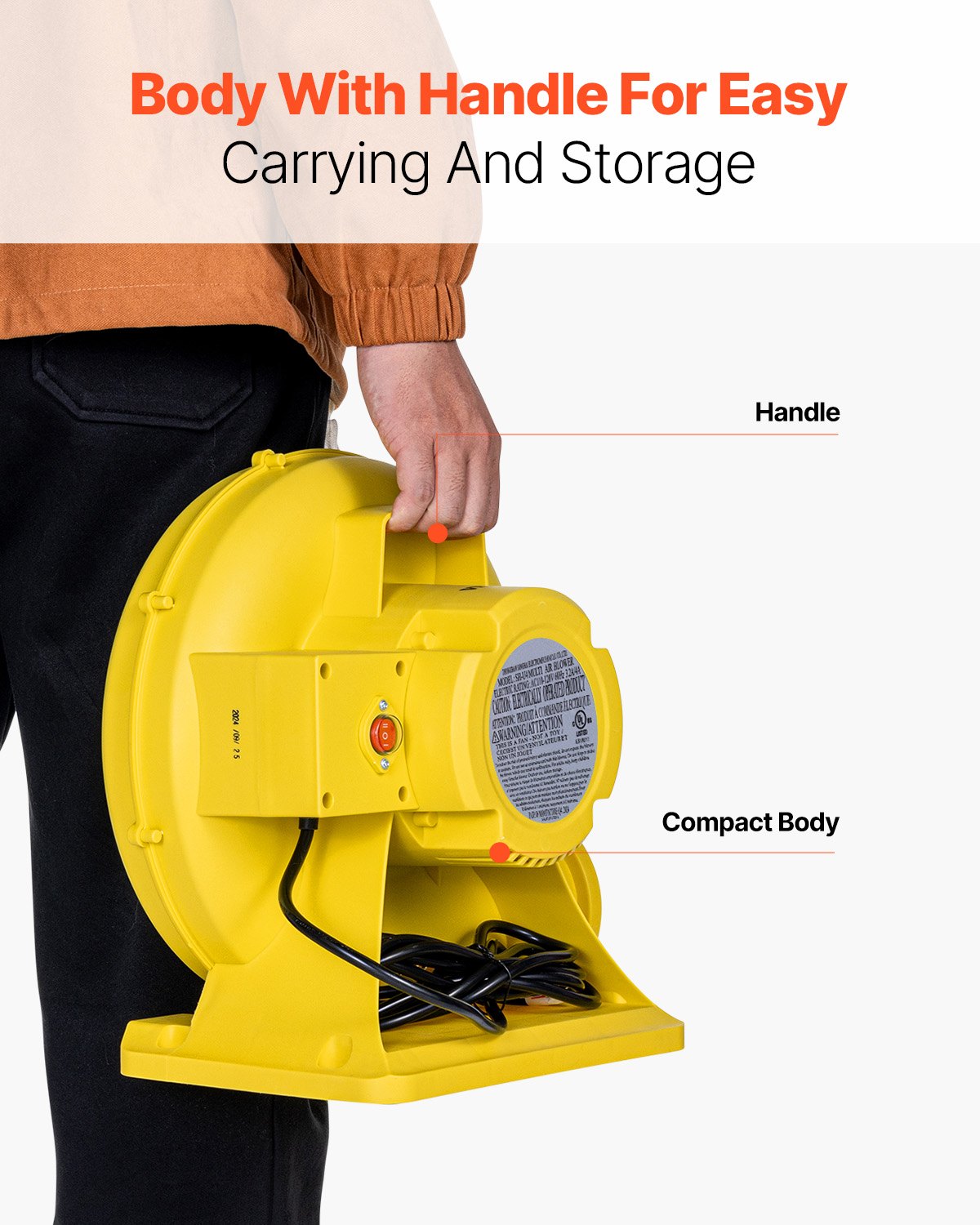 VEVOR - Soplador de aire eléctrico para castillos inflables (380 W y 450 W, 0,5 y 0,6 HP), color amarillo