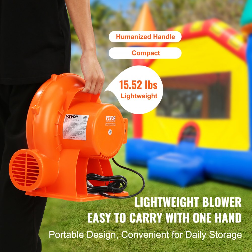 Soplador inflable VEVOR, 950 W, 1 y 1,2 HP, soplador de aire comercial para inflables, ventilador eléctrico de castillo hinchable de 3300 RPM, perfecto para casa de rebote, toboganes acuáticos, lista