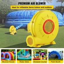 Soplador de aire VEVOR, soplador inflable de 450 W 0,6 HP, soplador de casa de rebote portátil y potente, ventilador de bomba de soplador de aire comercial de 1750 Pa, utilizado para castillo hinchable y toboganes de salto, amarillo