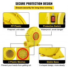 Soplador de aire VEVOR, soplador inflable de 450 W 0,6 HP, soplador de casa de rebote portátil y potente, ventilador de bomba de soplador de aire comercial de 1750 Pa, utilizado para castillo hinchable y toboganes de salto, amarillo