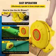 Soplador de aire VEVOR, soplador inflable de 450 W 0,6 HP, soplador de casa de rebote portátil y potente, ventilador de bomba de soplador de aire comercial de 1750 Pa, utilizado para castillo hinchable y toboganes de salto, amarillo