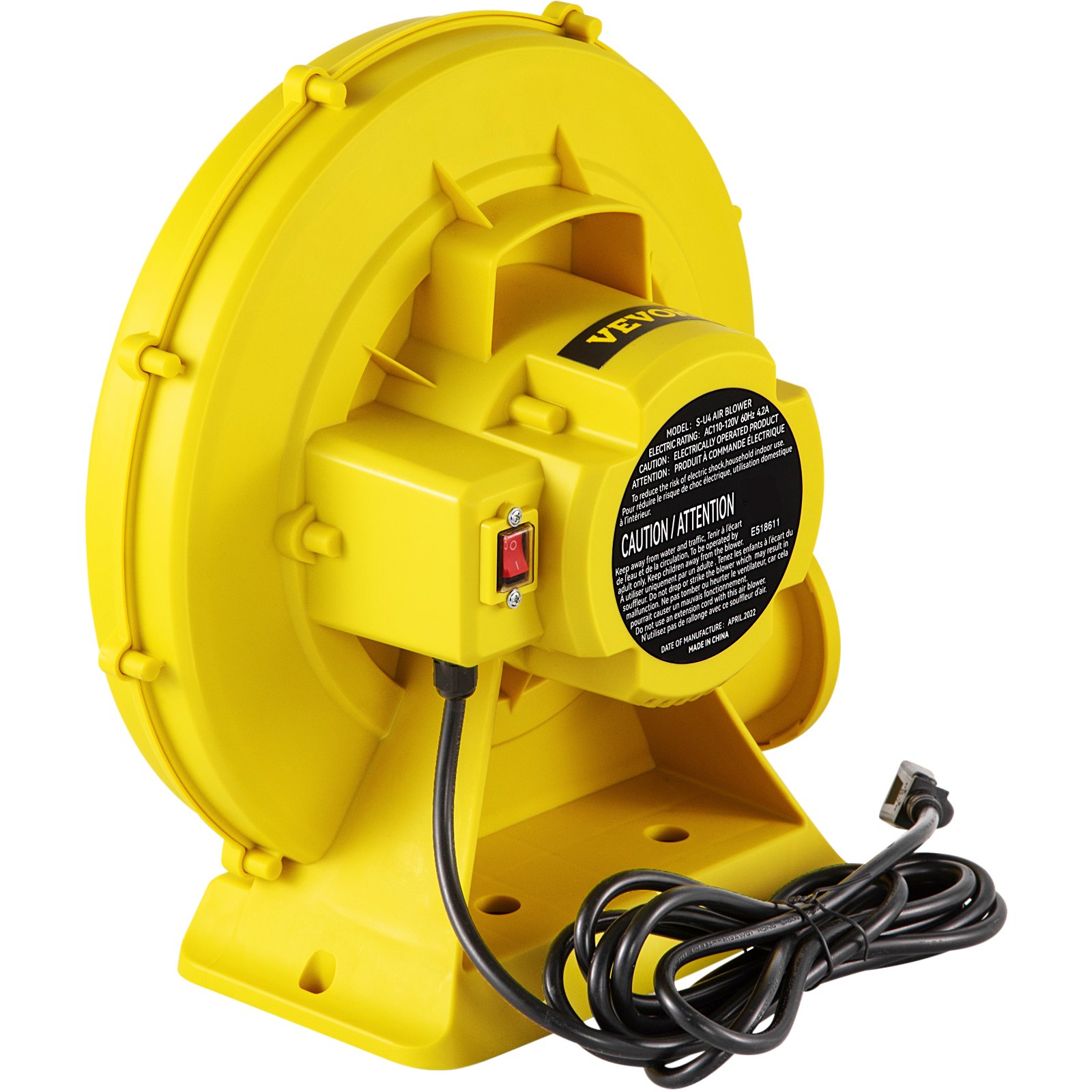 Soplador de aire VEVOR, soplador inflable de 450 W 0,6 HP, soplador portátil y potente para casa de rebote, ventilador de bomba de aire comercial de 1750 Pa, utilizado para castillo hinchable inflable y salto probado según los estándares