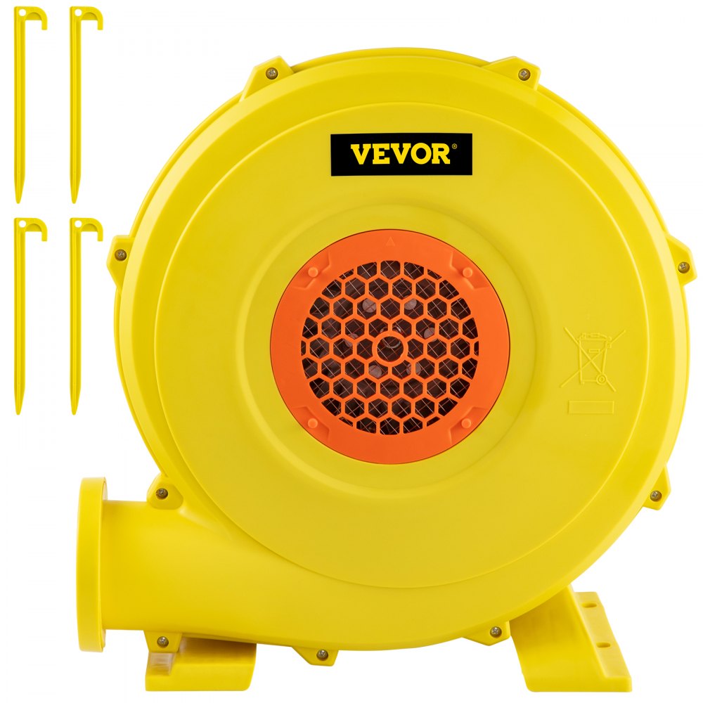 Soplador de aire VEVOR, soplador inflable de 750 W 1HP, soplador de casa de rebote portátil y potente, ventilador de bomba de soplador de aire comercial de 2000 Pa, utilizado para castillo hinchable y toboganes de salto, amarillo