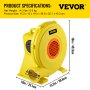 Soplador de aire VEVOR, soplador inflable de 750 W 1HP, soplador de casa de rebote portátil y potente, ventilador de bomba de soplador de aire comercial de 2000 Pa, utilizado para castillo hinchable y toboganes de salto, amarillo
