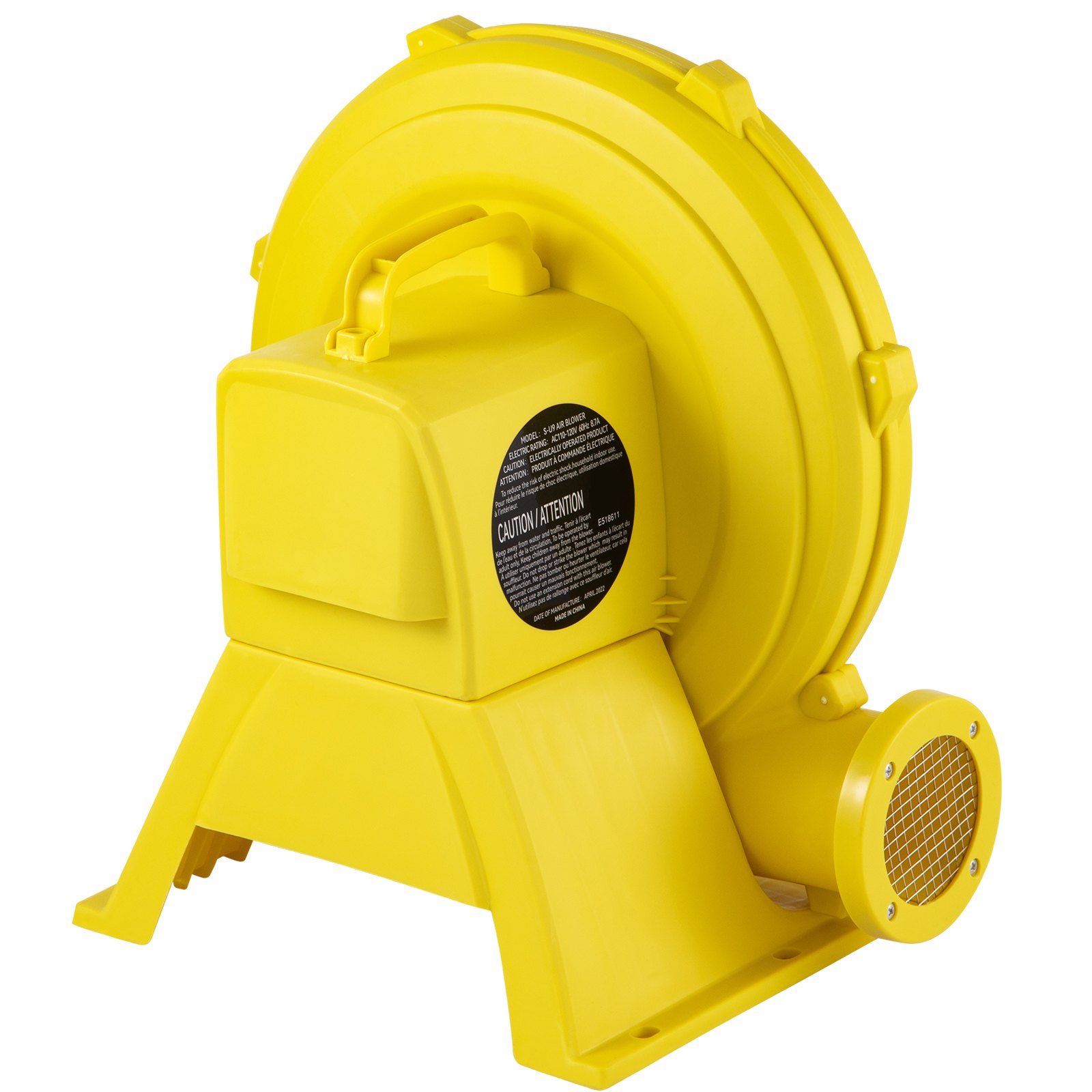 Soplador de aire VEVOR, soplador inflable de 750 W 1HP, soplador de casa de rebote portátil y potente, ventilador de bomba de soplador de aire comercial de 2000 Pa, utilizado para castillo hinchable y toboganes de salto, amarillo