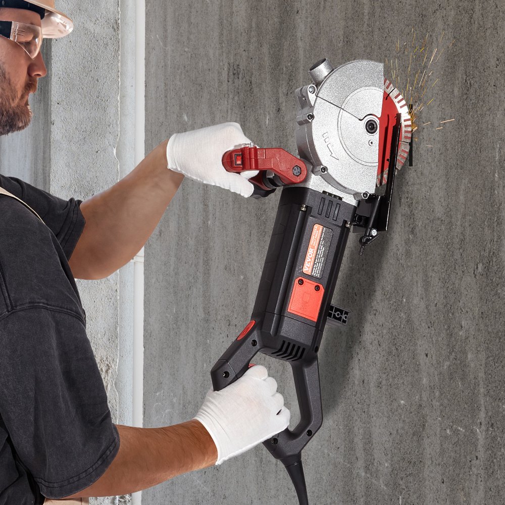 Rozadora de muros VEVOR, 2500 W, ancho de corte de 38 mm/1,5", profundidad de corte de 52 mm/2", ranuradora de muros con 5 hojas de sierra de 6,3" de diámetro, 6300 r/min, conformado único sin polvo