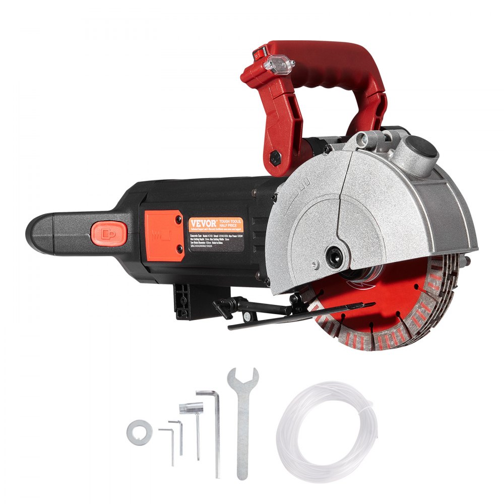 Rozadora de muros VEVOR, 2500 W, ancho de corte de 38 mm/1,5", profundidad de corte de 52 mm/2", ranuradora de muros con 5 hojas de sierra de 6,3" de diámetro, 6300 r/min, conformado único sin polvo