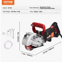 VEVOR 5800W Wall Chaser 38mm/1.5" Ancho de corte,Máquina cortadora de ranuras de pared 52mm/2" Profundidad de corte,Máquina ranuradora de pared con 8 hojas de sierra 6.3"Diámetro 5000r/Min,Formación única sin polvo